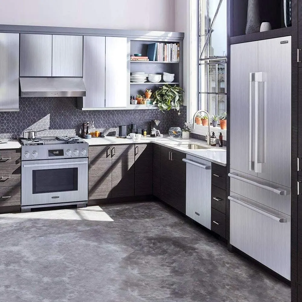 Yenhome 24" x 394" Silver Brush Stainless Steel Contact Paper for Appliances Removable Self Adhesive Contact Paper Silver Peel and Stick Wallpaper Waterproof Drawer Shelf Liner for Kitchen Cabinets