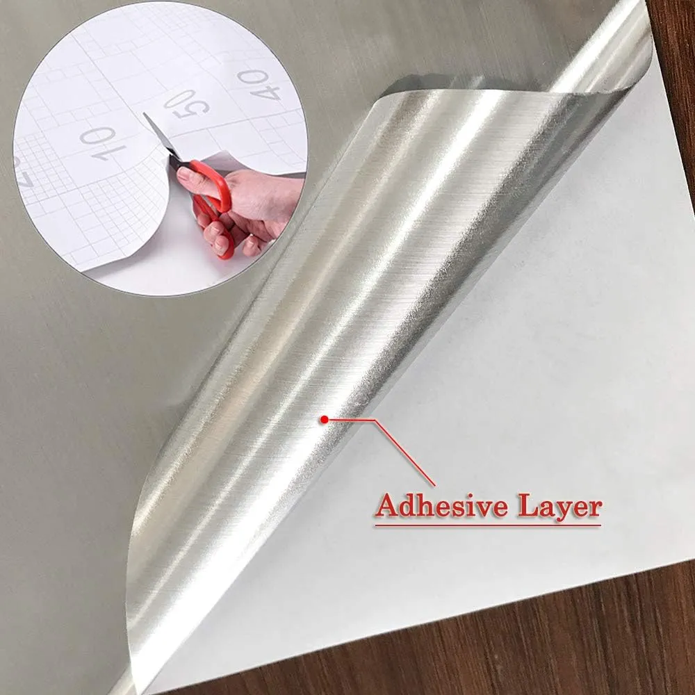 Yenhome 24" x 394" Silver Brush Stainless Steel Contact Paper for Appliances Removable Self Adhesive Contact Paper Silver Peel and Stick Wallpaper Waterproof Drawer Shelf Liner for Kitchen Cabinets