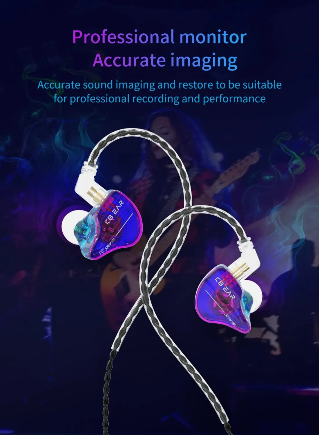 YINYOO KBEAR Storm Earphones in Ear Monitor for Singers Drummers Musicians Bassists, Hi Res Wired Earbuds in Ear Headphones Custom IEM, Detachable OFC Silver-Plated Cable Auriculares