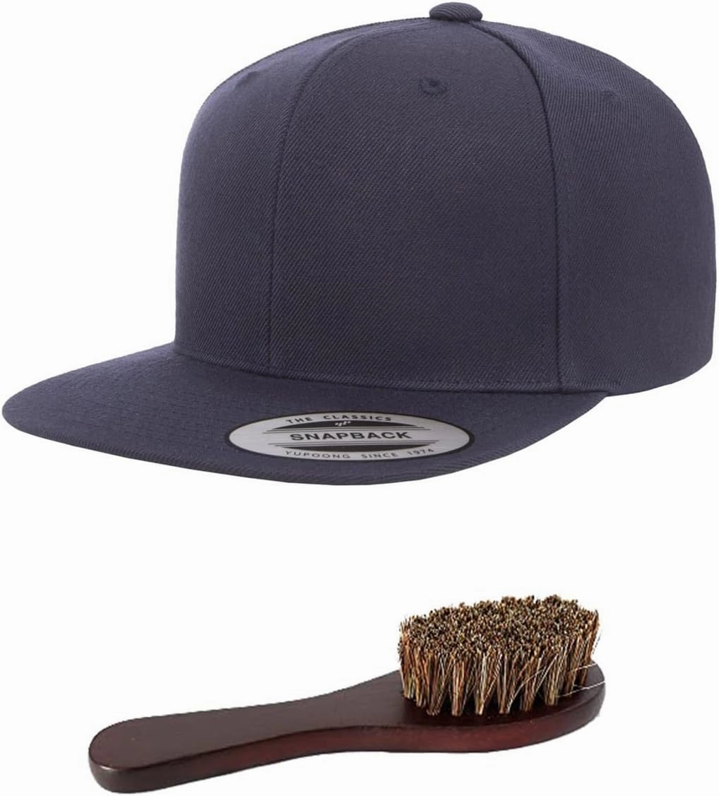 Yupoong Classics 6 Panel Premium Snapback Flatbill Hat OSFA Bundle with THP Hat & Clothing Brush