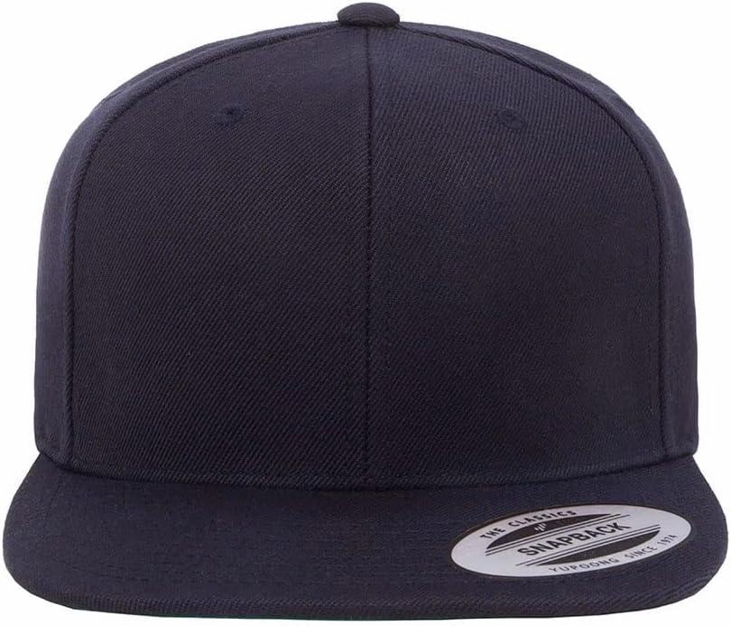Yupoong Classics 6 Panel Premium Snapback Flatbill Hat OSFA Bundle with THP Hat & Clothing Brush