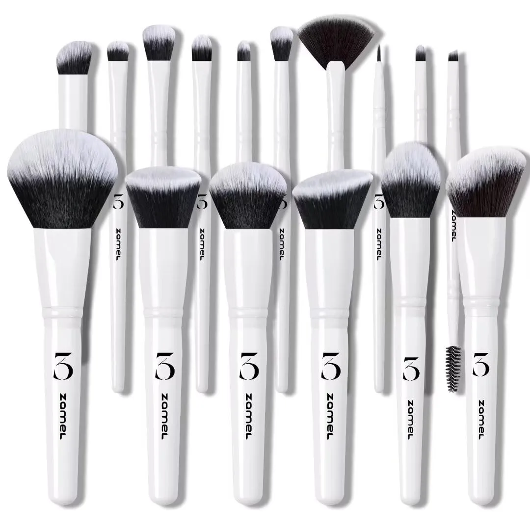 ZAMEL Makeup Brushes Set Travel,16 Piece Face and Eye Brush Set Ultra soft hair Contains Large Powder, DENSE Kabuki, Concealer,Blush, Contour, Blending, Eyeshadows White Brush kit