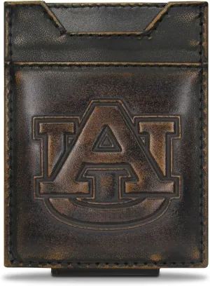 ZEP-PRO NCAA Auburn Tigers Burnished Leather Magnetic Front Pocket Wallet, Slim Stylish for Men