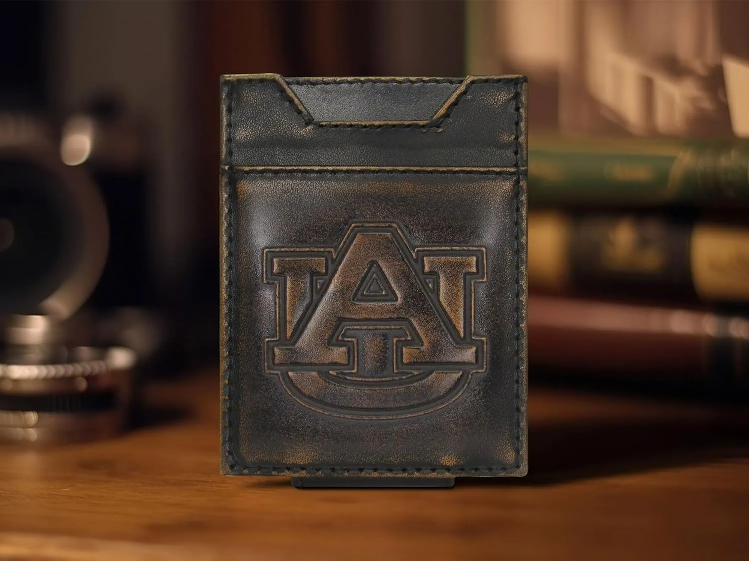 ZEP-PRO NCAA Auburn Tigers Burnished Leather Magnetic Front Pocket Wallet, Slim Stylish for Men