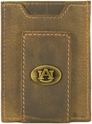 ZEP-PRO NCAA Auburn Tigers Vintage Tan Leather Magnetic Front Pocket Wallet, Slim Stylish for Men