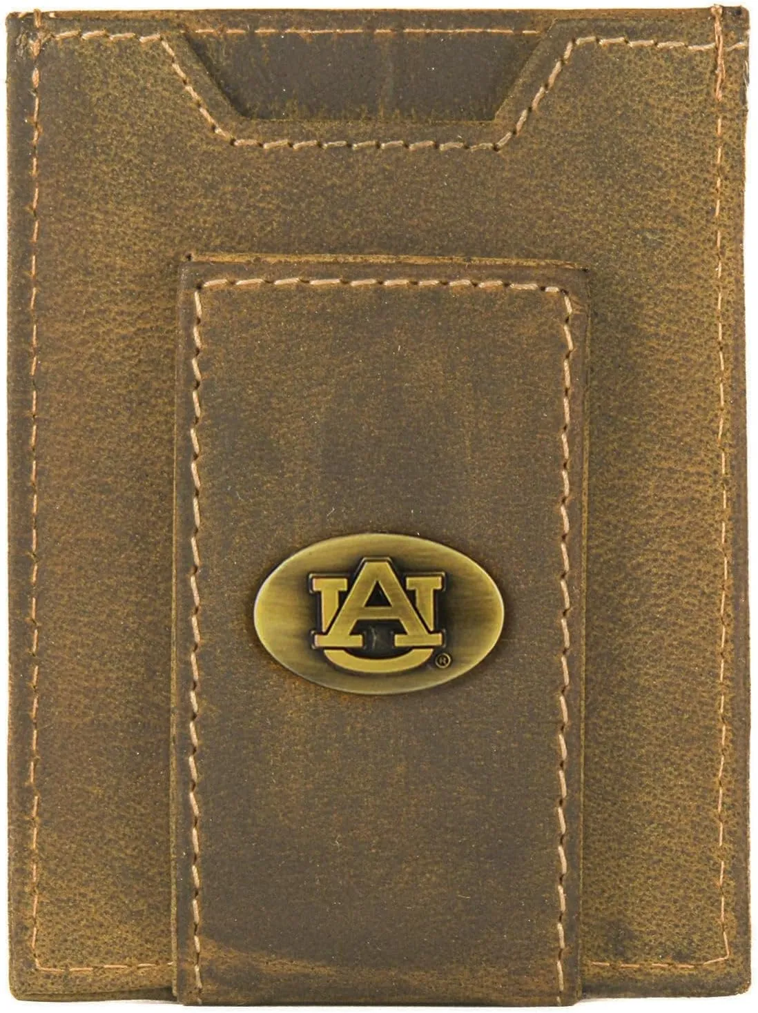 ZEP-PRO NCAA Auburn Tigers Vintage Tan Leather Magnetic Front Pocket Wallet, Slim Stylish for Men