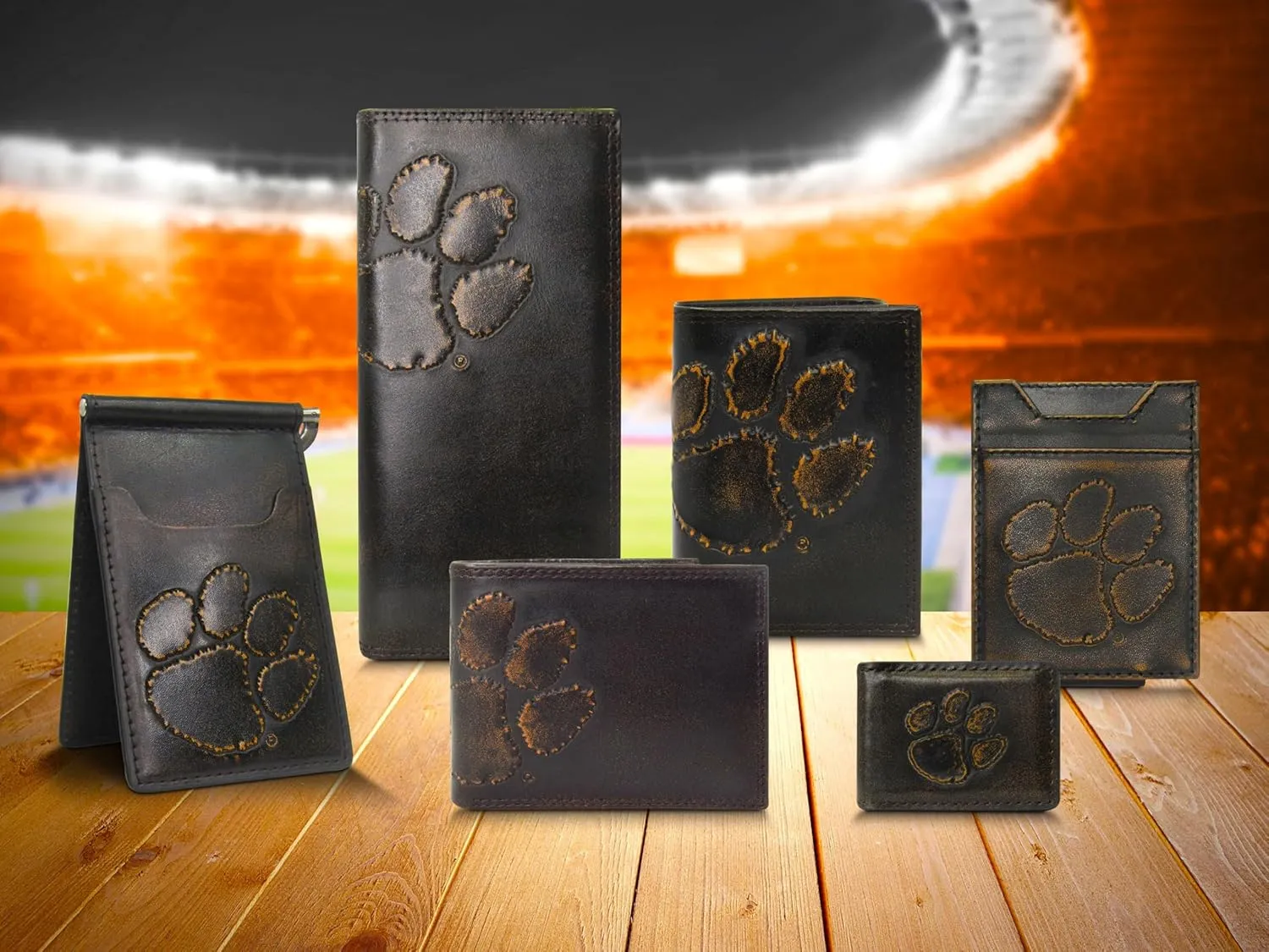 ZEP-PRO NCAA Clemson Tigers Burnished Leather Magnetic Front Pocket Wallet, Slim Stylish for Men
