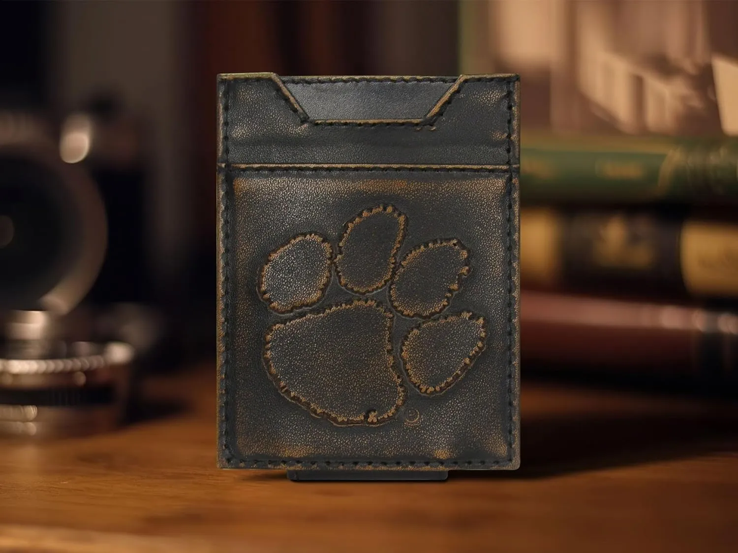 ZEP-PRO NCAA Clemson Tigers Burnished Leather Magnetic Front Pocket Wallet, Slim Stylish for Men