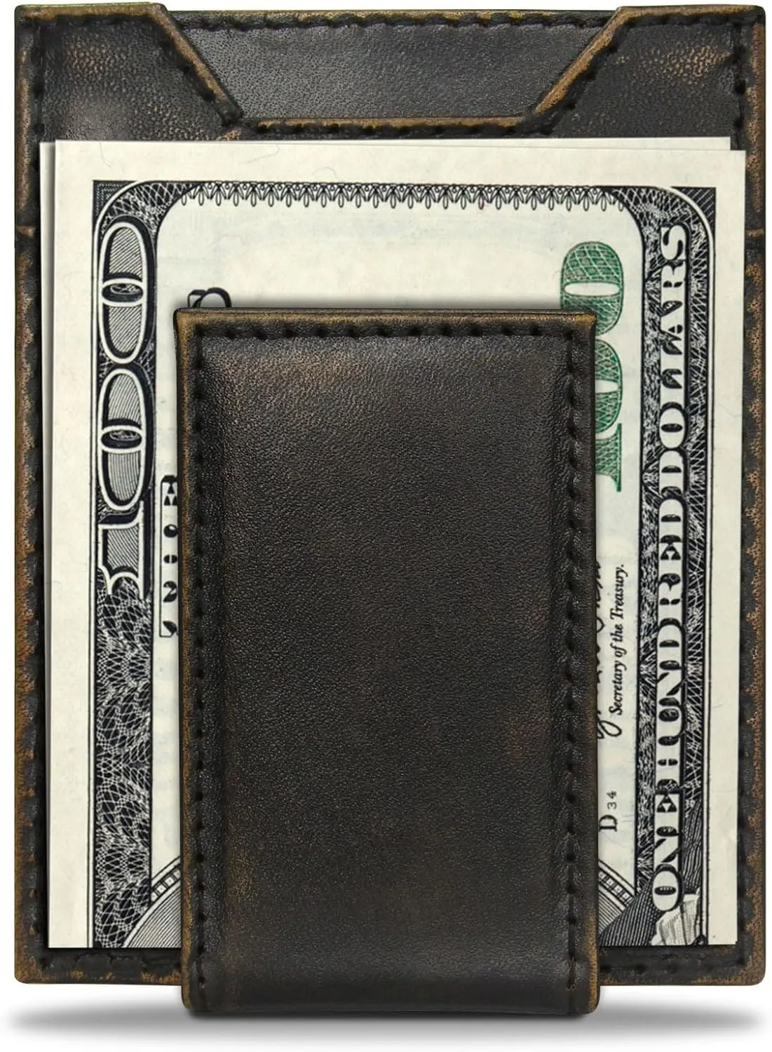 ZEP-PRO NCAA Clemson Tigers Burnished Leather Magnetic Front Pocket Wallet, Slim Stylish for Men