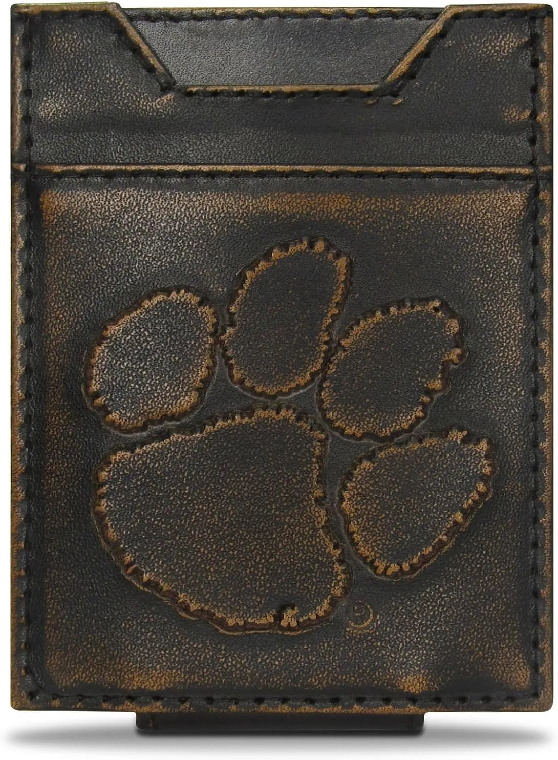 ZEP-PRO NCAA Clemson Tigers Burnished Leather Magnetic Front Pocket Wallet, Slim Stylish for Men