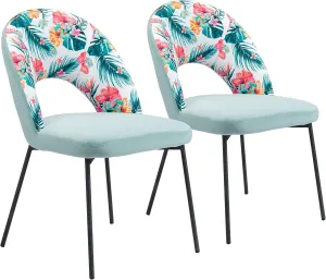 Zuo Modern - Bethpage Dining Chair (Set of 2) Multicolor Print & Green - Modern - Seating - Steel, Plywood, Foam, 100% Polyester - Indoor - 33.5in Height