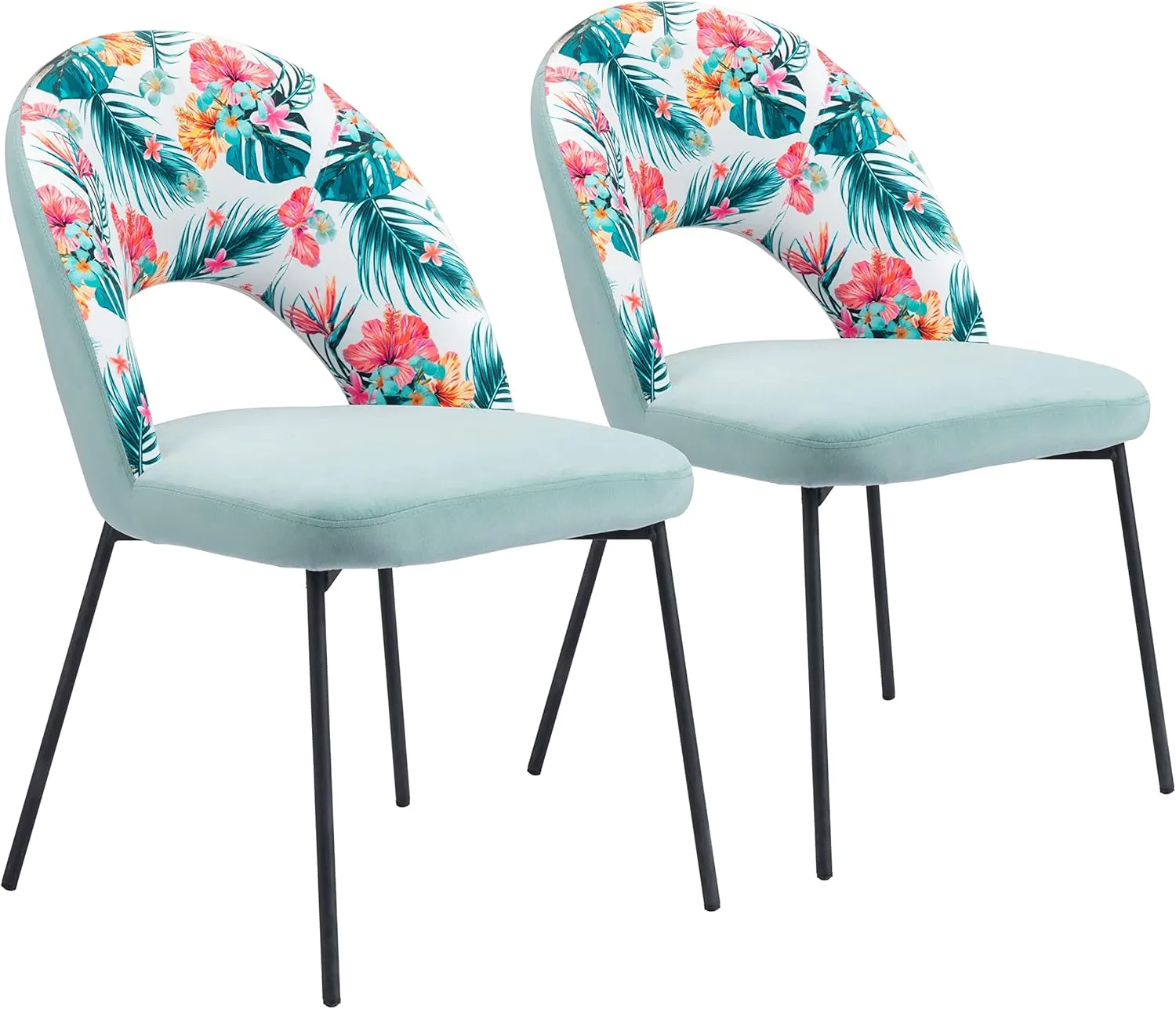 Zuo Modern - Bethpage Dining Chair (Set of 2) Multicolor Print & Green - Modern - Seating - Steel, Plywood, Foam, 100% Polyester - Indoor - 33.5in Height